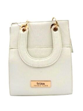 Trina Turk NWT White Structured Mini Satchel with Gold Hardware